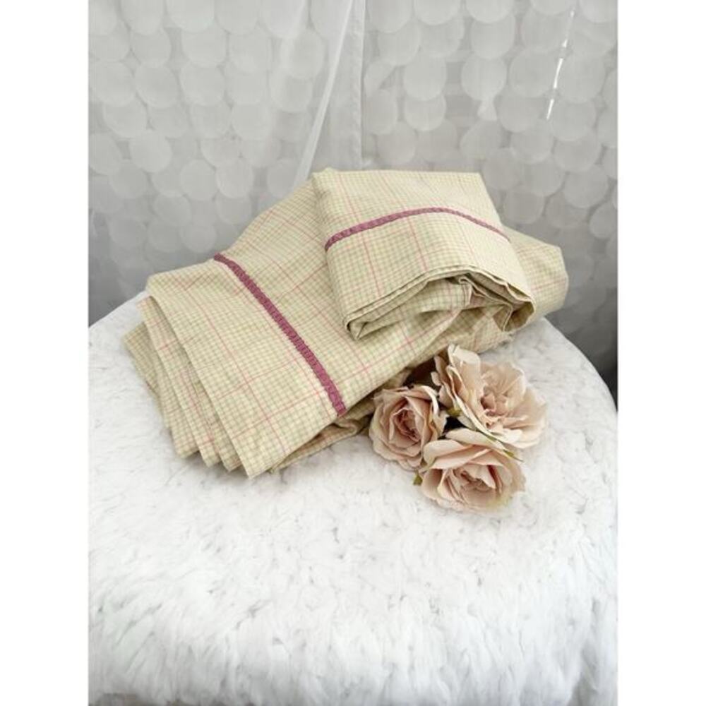 VTG Croscill FULL SIZE Sheet Pink Green Gingham Cottage Country Three-Piece Set